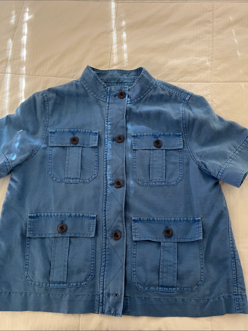 J. Crew short sleeved safari style cornflower Blue Utility Jacket
